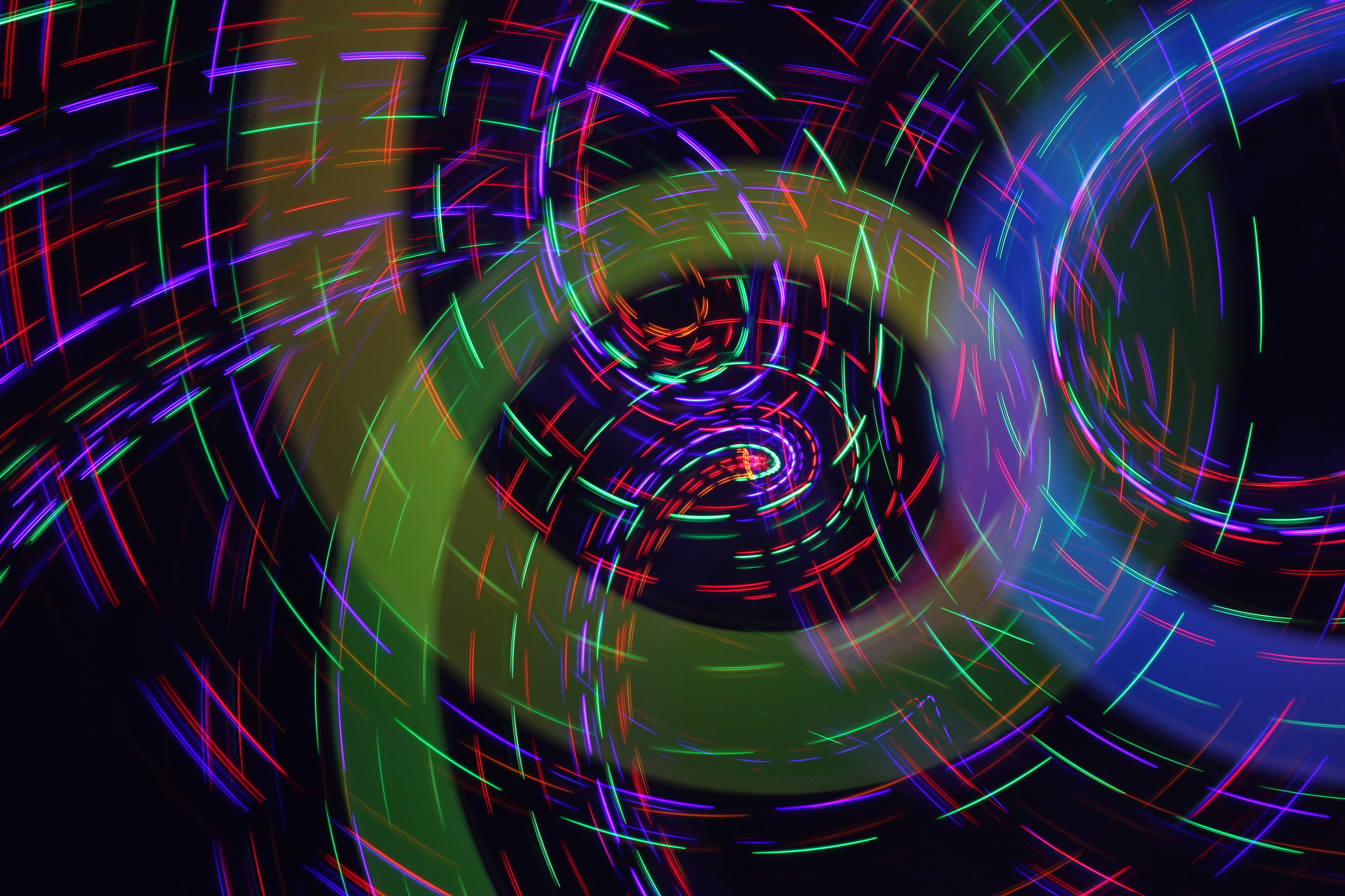 digital Art, Abstract, Spiral, Colorful, Light Trails, Blue, Green, Simple Background Wallpaper