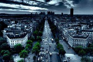 France, Paris, Street, Traffic, Urban, Building, Trees, City, Car, Road, Night