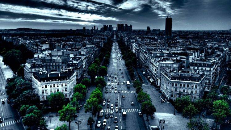 France, Paris, Street, Traffic, Urban, Building, Trees, City, Car, Road, Night HD Wallpaper Desktop Background