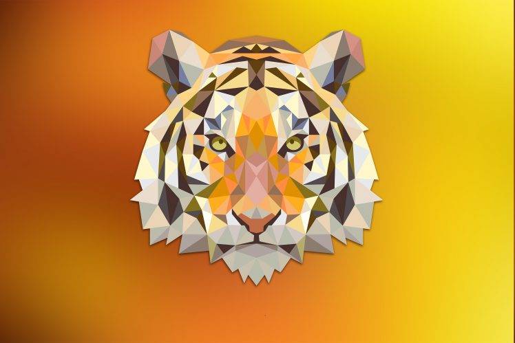 tiger, Red, Orange, Triangle, Fantasy Art, Digital Art, Animals, Low Poly HD Wallpaper Desktop Background