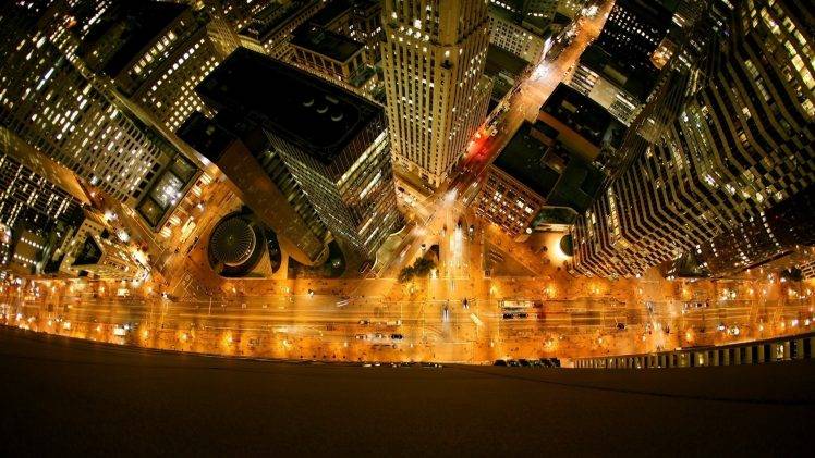 cityscape, Building, Skyscraper, New York City, USA, Street Light, Night, Street, Car, Window, Birds Eye View HD Wallpaper Desktop Background