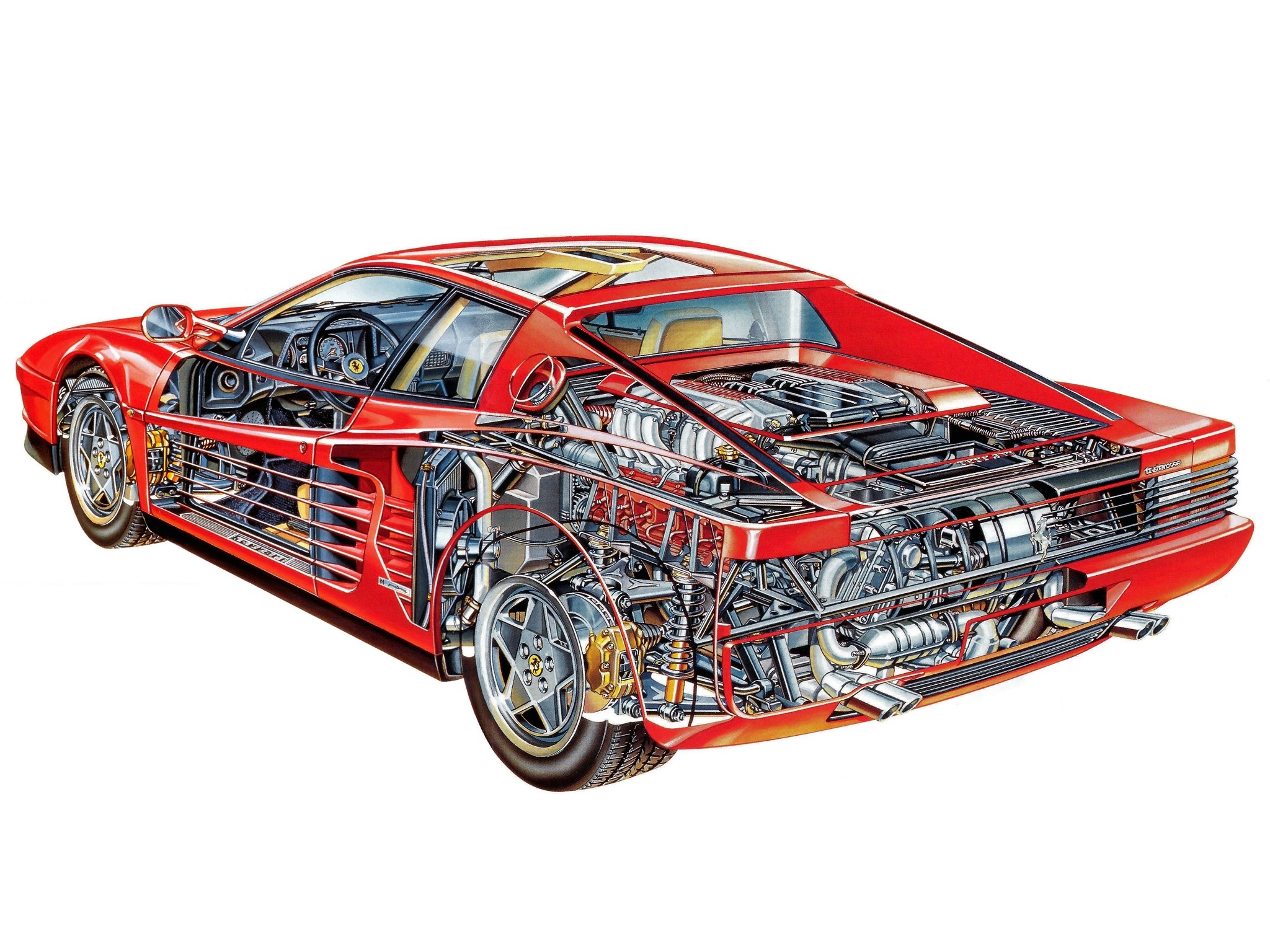 car, Red Cars, Sketches, Engines, Gears, Wheels, Infographics, White Background, Car Interior, Ferrari Testarossa Wallpaper