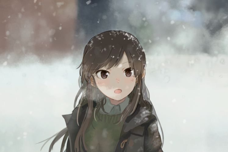 anime Girls, Snow, Brunette, Original Characters, Aikatsu, Shibuki Ran HD Wallpaper Desktop Background