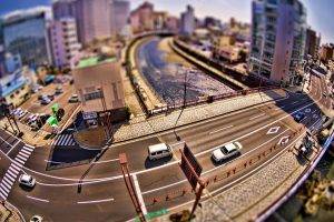 cityscape, Architecture, Building, City, Street, Road, Bridge, Car, River, Tilt Shift, Shadow, Fisheye Lens, Birds Eye View, Japan