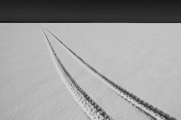 nature, Landscape, Horizon, Snow, Tracks, Monochrome, Winter HD Wallpaper Desktop Background