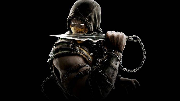 video Games, Scorpion (character), Mortal Kombat X, Mortal Kombat, Simple Background HD Wallpaper Desktop Background