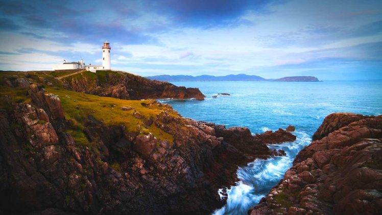 nature, Coast, Cliff, Sea, Landscape, Lighthouse, Grass HD Wallpaper Desktop Background