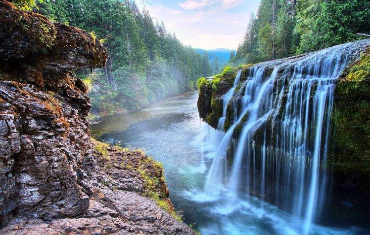 canyon, Waterfall, River, Forest, Nature, Landscape, Dusk HD Wallpaper Desktop Background