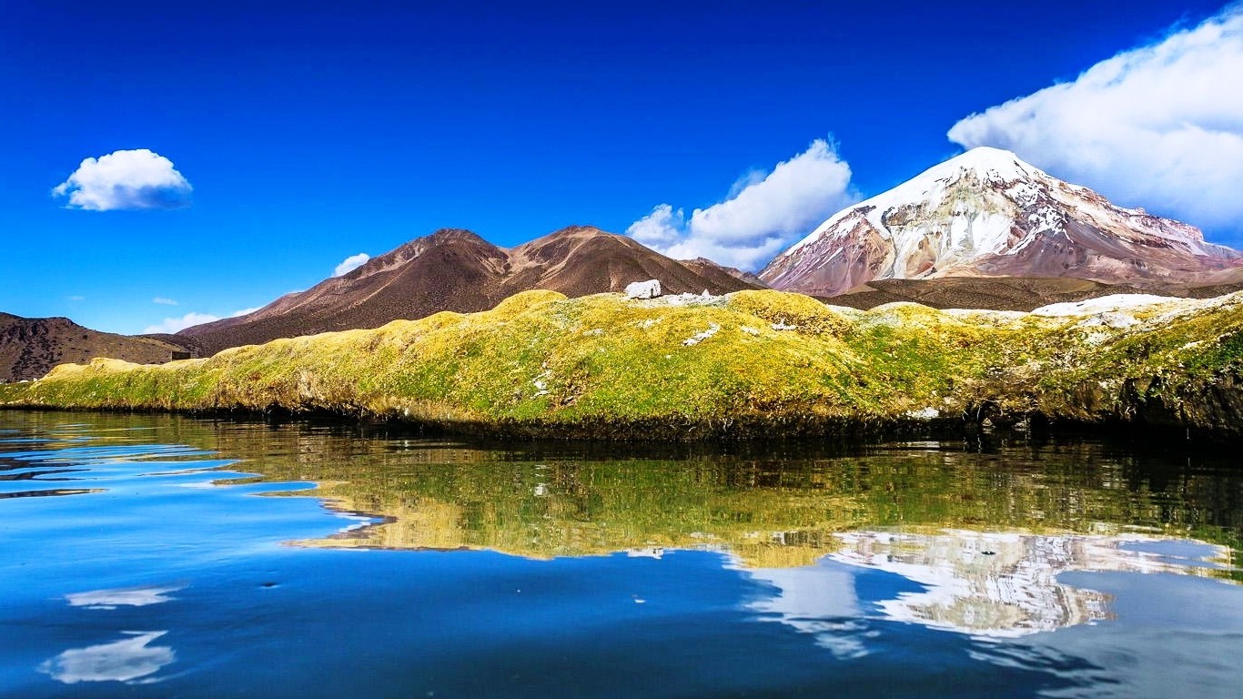 Bolivia, Lake, Mountain, Water, Clouds, Snowy Peak, Nature, Landscape