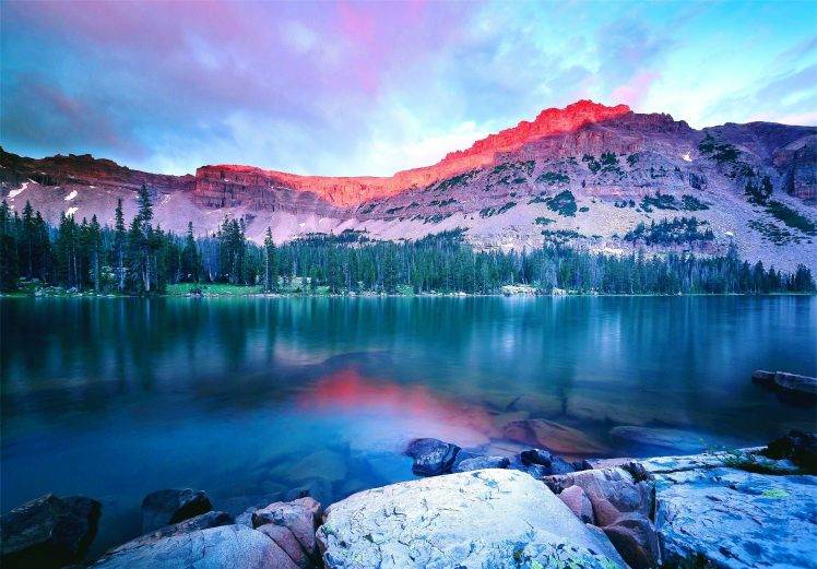nature, Sunset, Mountain, Lake, Forest, Landscape, Water HD Wallpaper Desktop Background