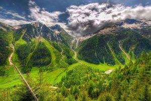 nature, Landscape, Switzerland, Valley, Summer, Mountain, Forest, Clouds, Grass