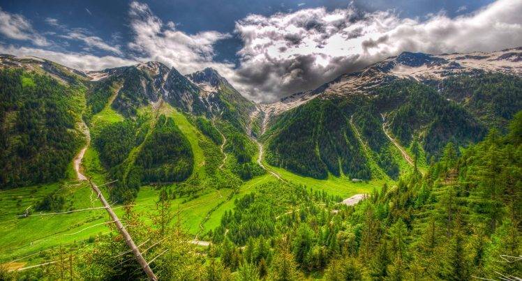 nature, Landscape, Switzerland, Valley, Summer, Mountain, Forest, Clouds, Grass HD Wallpaper Desktop Background
