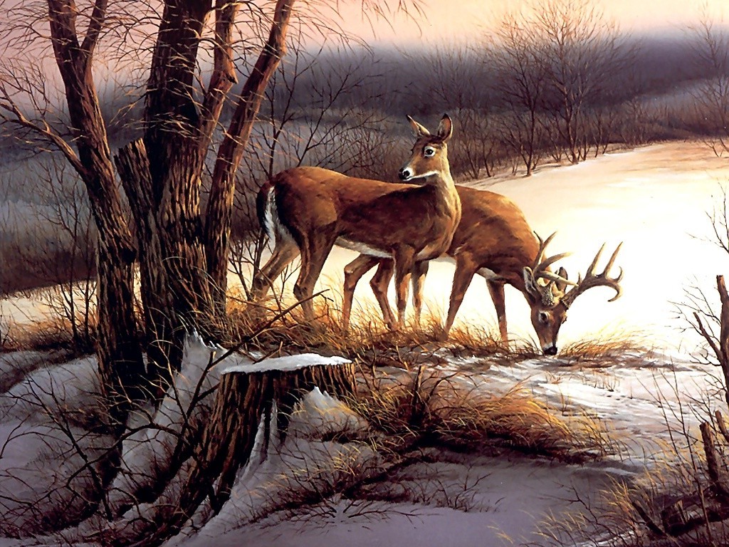 animals, Nature, Deer, Terry Redlin, Painting Wallpaper