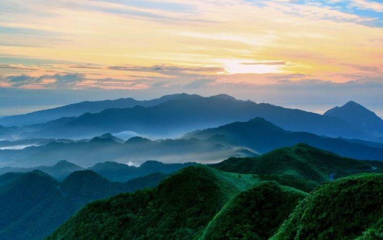 landscape, Mountain, Mist, Sunset HD Wallpaper Desktop Background
