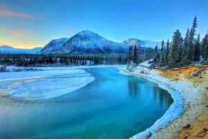 river, Fall, Canada, Snow, Nature, Mountain, Sunrise, Forest, Landscape, Water, Ice