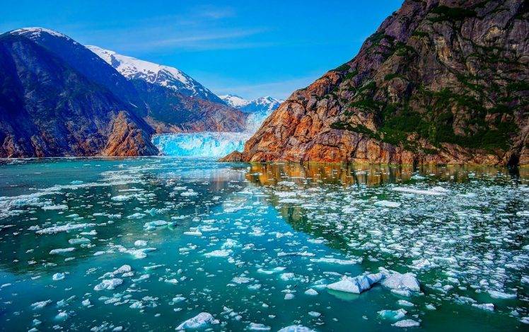 glaciers, Mountain, Ice, Snowy Peak, Water, Summer, Nature, Landscape HD Wallpaper Desktop Background