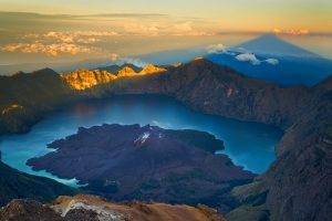 lake, Sunrise, Crater Lake, Mountain, Clouds, Morning, Indonesia, Water, Nature, Landscape