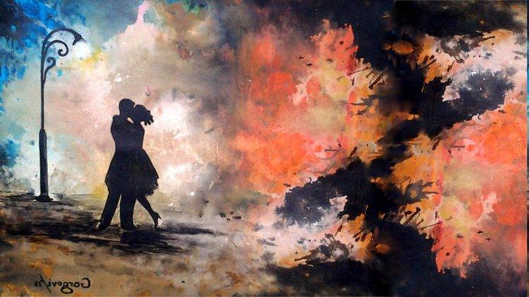 painting, Abstract, Kissing, Silhouette HD Wallpaper Desktop Background
