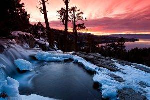 landscape, Sunset, Winter, Snow, Ice
