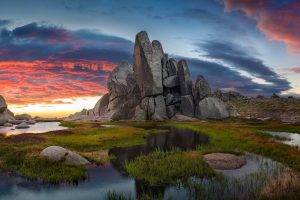 nature, Sunset, Rock, Clouds, Australia, Grass, Landscape, Water