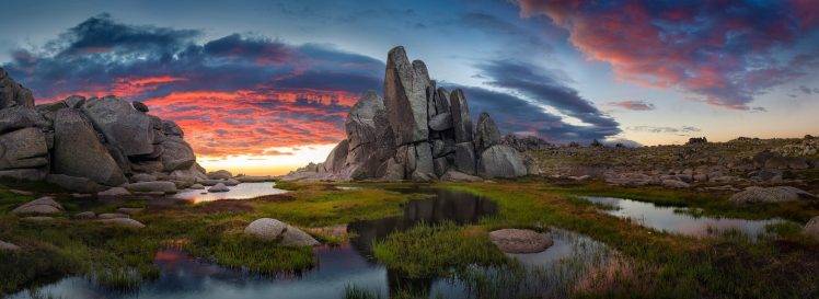 nature, Sunset, Rock, Clouds, Australia, Grass, Landscape, Water HD Wallpaper Desktop Background