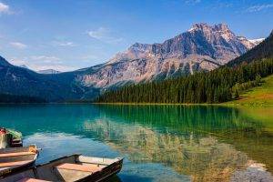 lake, Emerald, Summer, Mountain, Forest, Water, Boat, Nature, Landscape