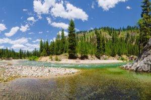 panoramas, Nature, River, Landscape, Forest, Hill, Water, Clouds, Trees, Summer