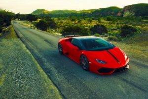 sports Car, Road, Car, Lamborghini Huracan, Red Cars