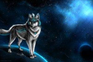 wolf, Animals, Fantasy Art, Artwork, Space, Stars, Planet, Digital Art