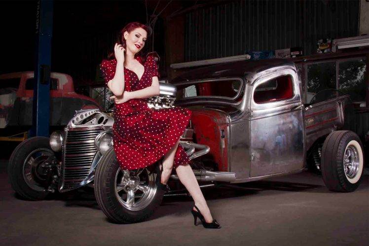 women, Car, Polka Dots, Women With Cars, Old Car HD Wallpaper Desktop Background