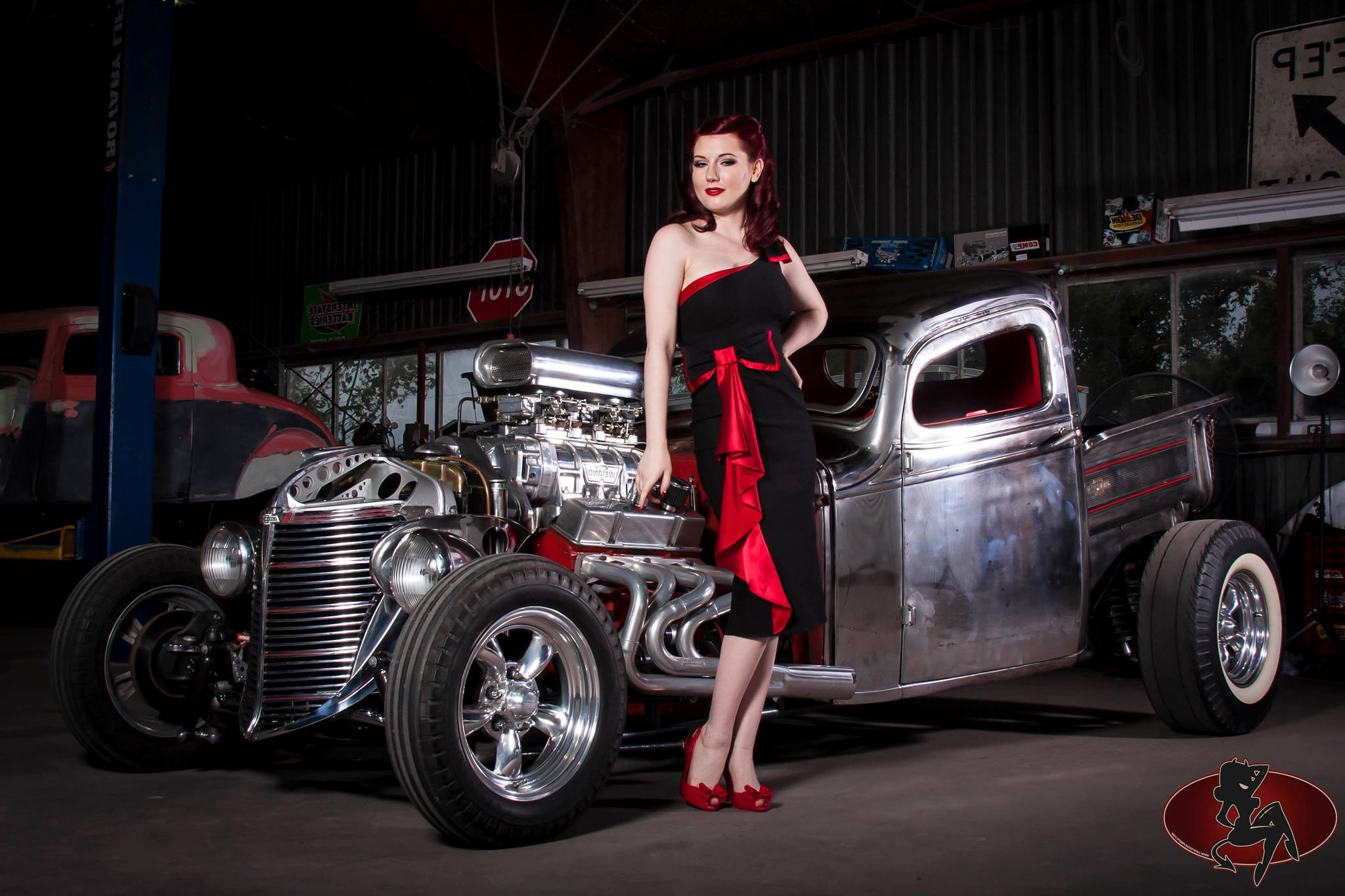 women, Car, Redhead, Open toed Shoes, Lucky Devil, Women With Cars, Old Car Wallpaper