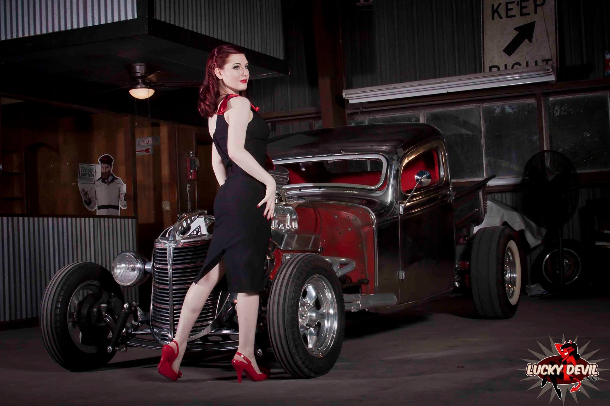 women, Car, Redhead, High Heels, Lucky Devil, Women With Cars, Old Car Wallpaper