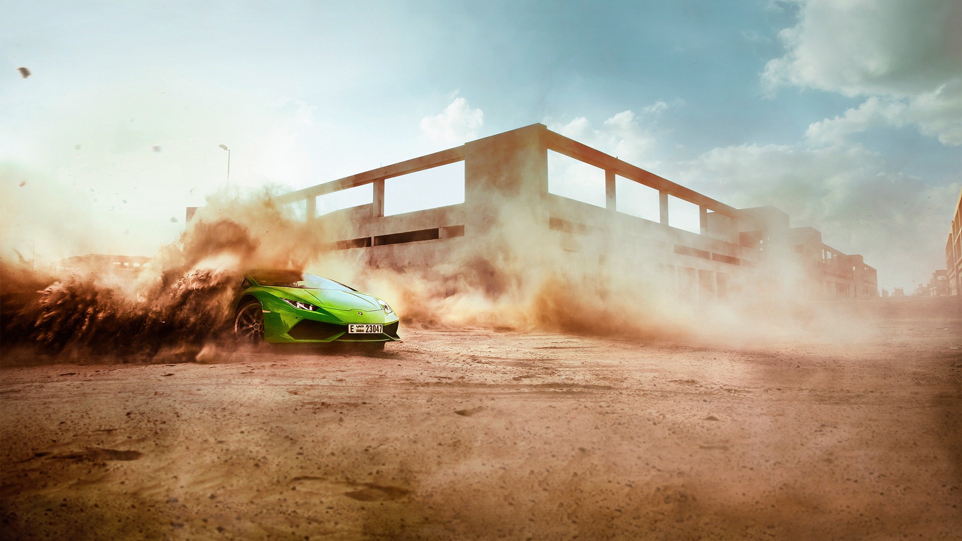 car, Dust, Lamborghini, Racing Wallpaper