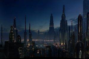 landscape, Cityscape, City, Night, Lights, Sky, Science Fiction