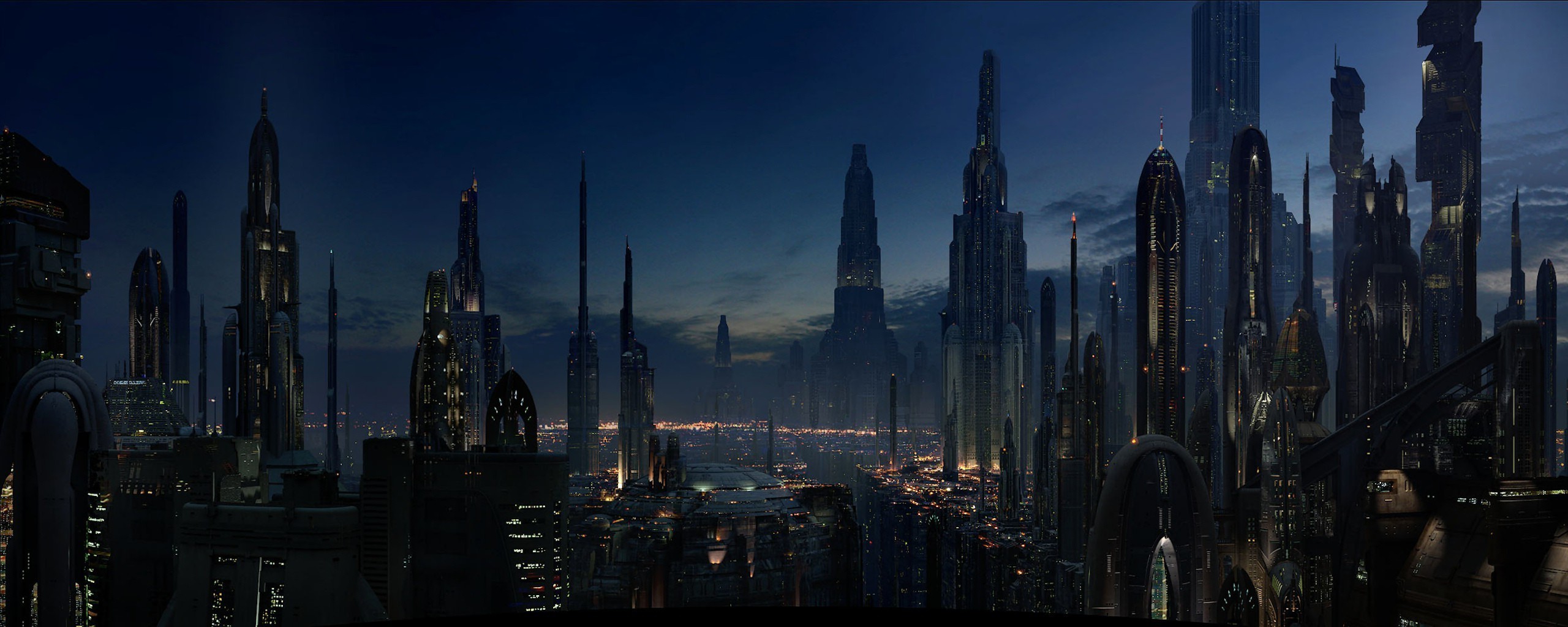 landscape, Cityscape, City, Night, Lights, Sky, Science Fiction Wallpaper