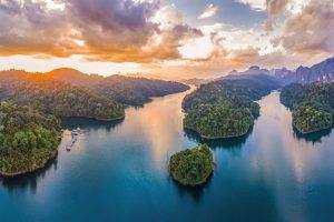 lake, Sunset, Thailand, Clouds, Island, Forest, Mountain, Water, Turquoise, Nature, Tropical, Landscape
