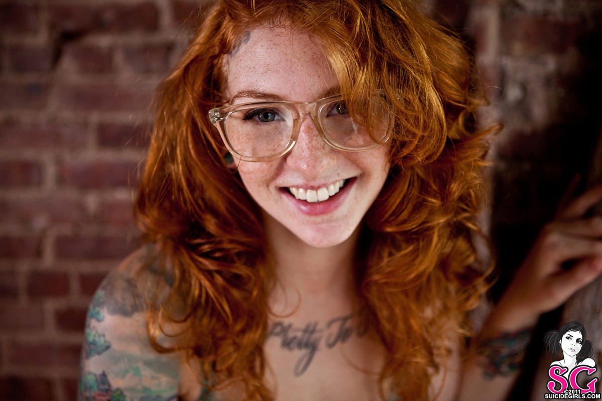 Suicide Girls, Glasses, Redhead, Smiling, Tattoo, Freckles, Face, Women Wallpaper