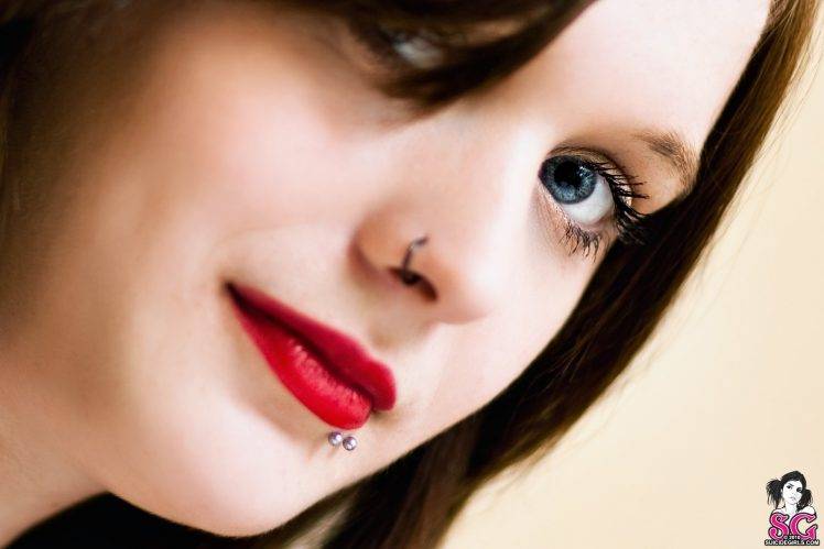 Suicide Girls, Red Lipstick, Piercing, Blue Eyes HD Wallpaper Desktop Background