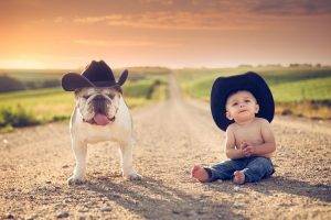 children, Dog, Cowboy Hats, Animals, Jake Olson, Road, Nebraska