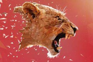 lion, Adobe Illustrator, Animals, Low Poly, Digital Art, Artwork, Pink, Geometry