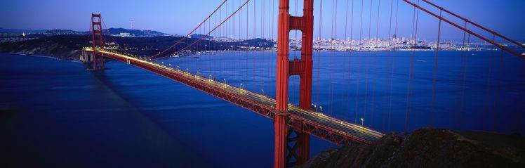 landscape, Golden Gate Bridge, Bridge, Sea, Lights HD Wallpaper Desktop Background