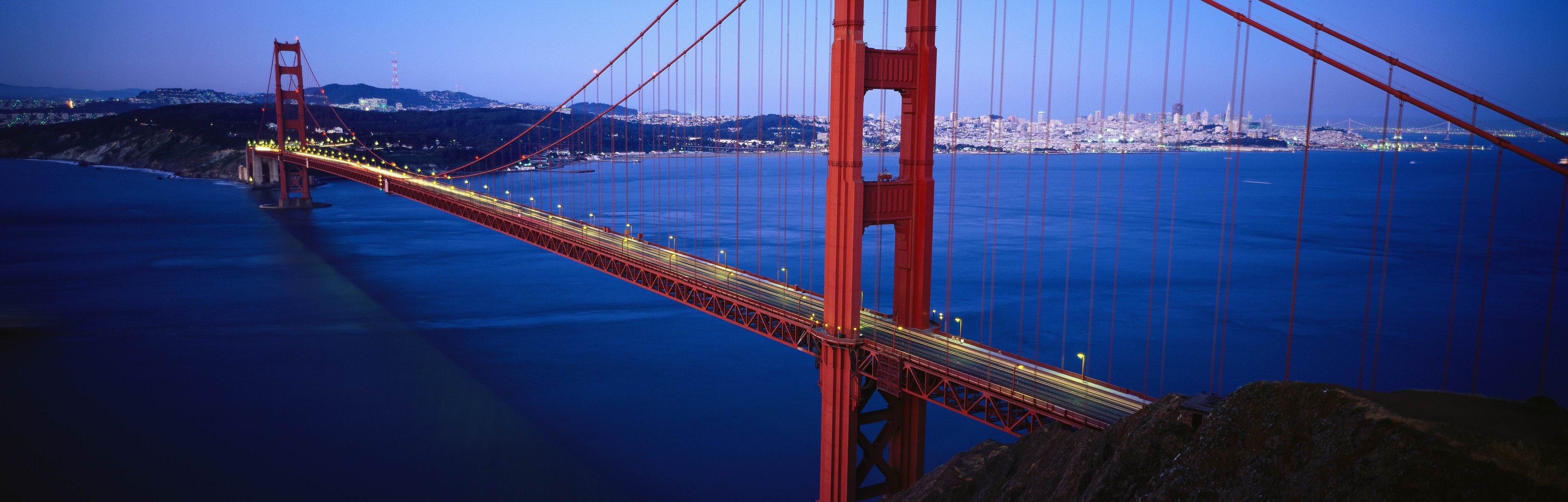 landscape, Golden Gate Bridge, Bridge, Sea, Lights Wallpaper