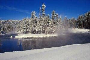 landscape, Lake, Snow, Forest