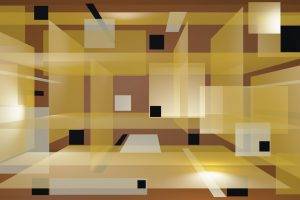 digital Art, Abstract, CGI, Geometry, Square, 3D, Black, Yellow, Brown Background