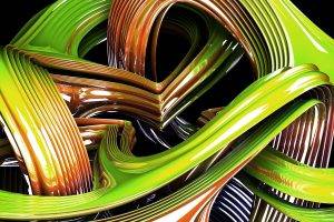 digital Art, Abstract, CGI, Lines, Waves, 3D, Reflection, Green, Black Background
