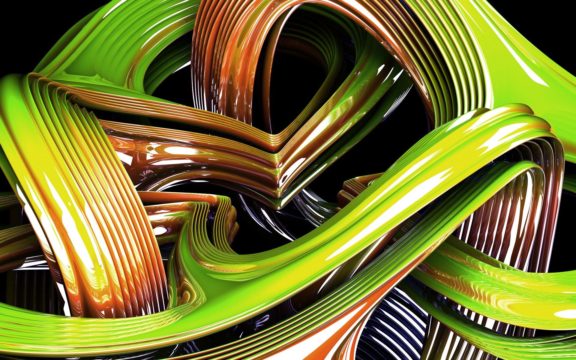 digital Art, Abstract, CGI, Lines, Waves, 3D, Reflection, Green, Black Background Wallpaper