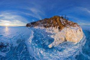 Lake Baikal, Winter, Ice, Frost, Lake, Clouds, Island, Sunset, Panoramas, Trees, Jeep, Nature, Landscape