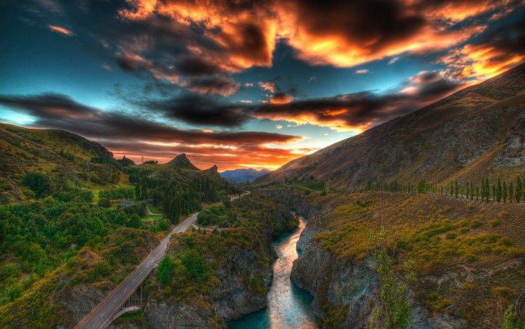 nature, HDR, River, Sunset, Road, Landscape HD Wallpaper Desktop Background