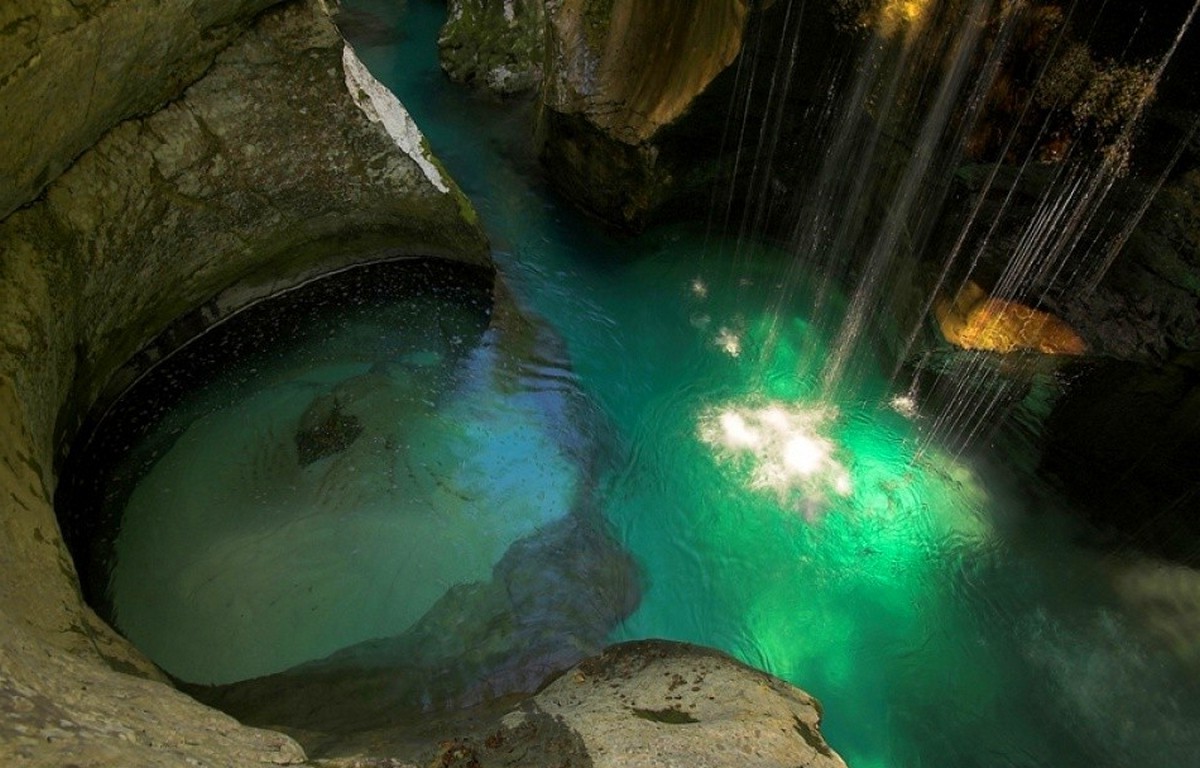 waterfall, River, Canyon, Slovenia, Green, Water, Rock, Cliff, Nature, Landscape Wallpaper