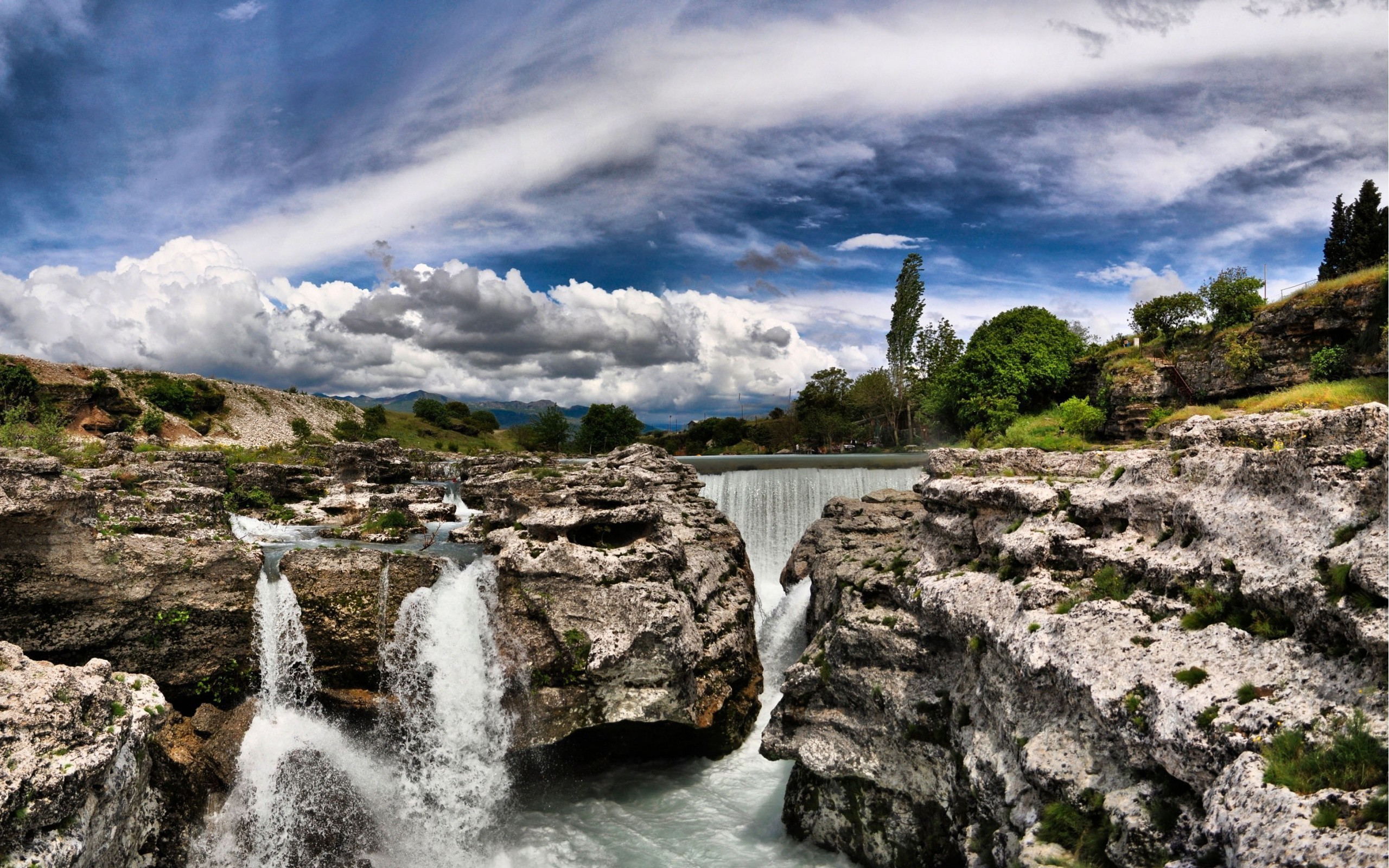 landscape, Nature, Waterfall, Clouds, River Wallpaper